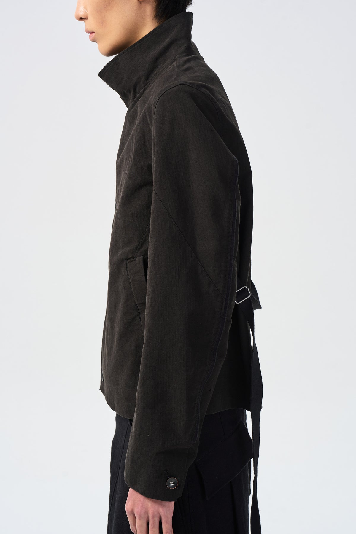 ARNO OFFSET JACKET — sleeve and waist webbing detail — ATTEMPT AW26