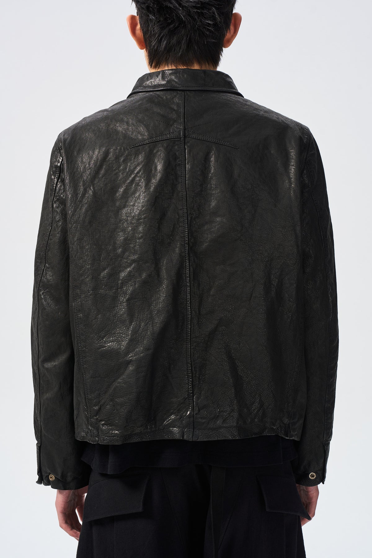 HORSEHIDE ZIP JACKET — back seam and leather detail — ATTEMPT AW26