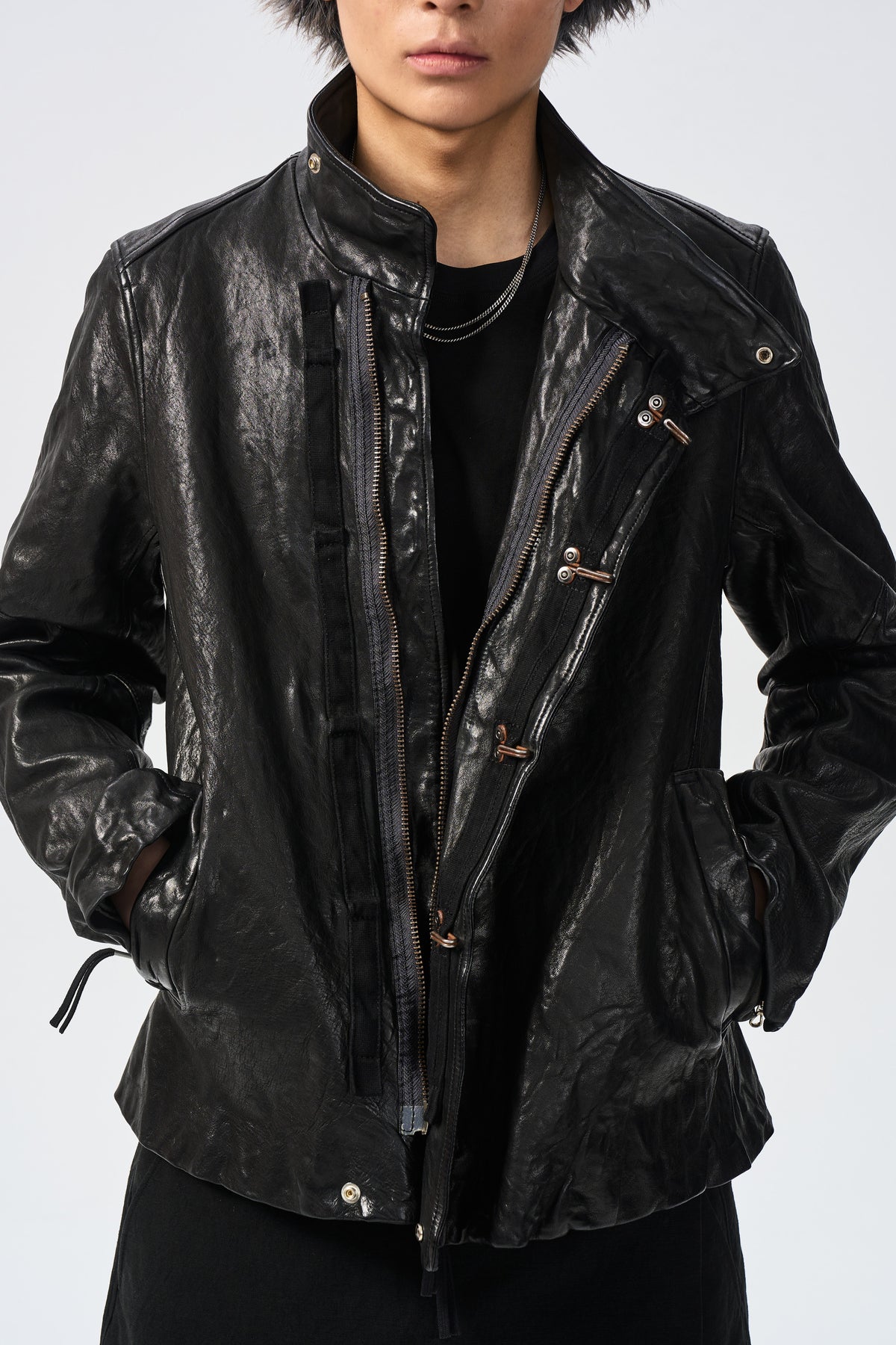 HORSEHIDE CLASP JACKET — open front and pocket zip detail — ATTEMPT AW26