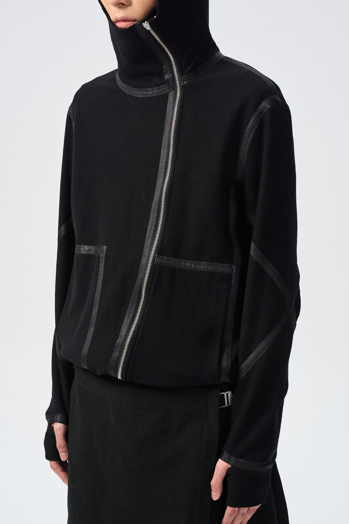 RONE HOODED JACKET — reverse side seam tape and zip detail — ATTEMPT AW26
