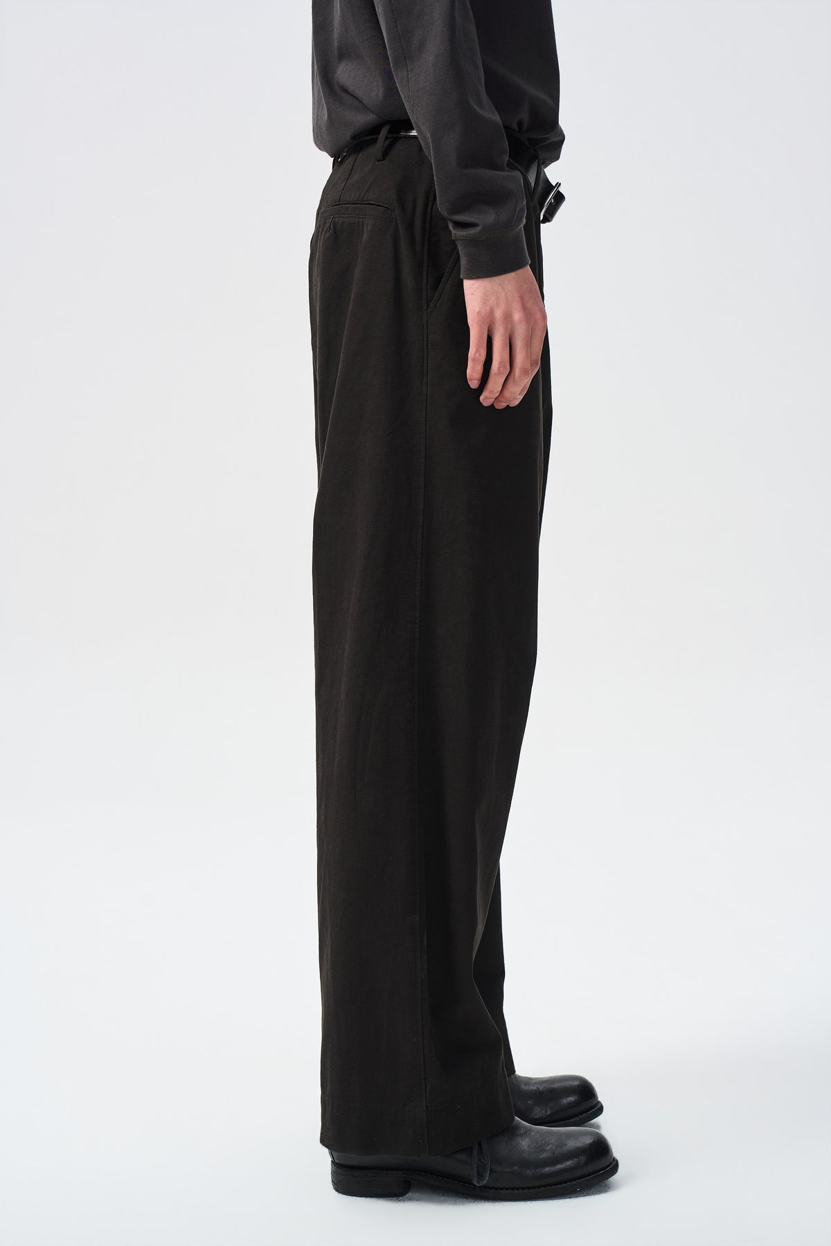TARN FLAT TROUSERS — side leg and hem view — ATTEMPT AW26