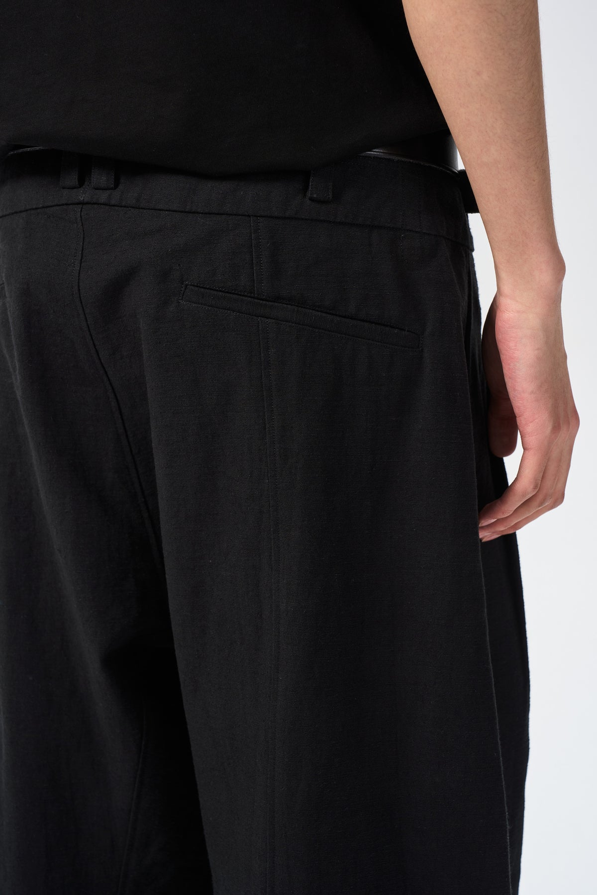 HORSESHOE TROUSERS — back waistband and pocket detail — ATTEMPT AW26