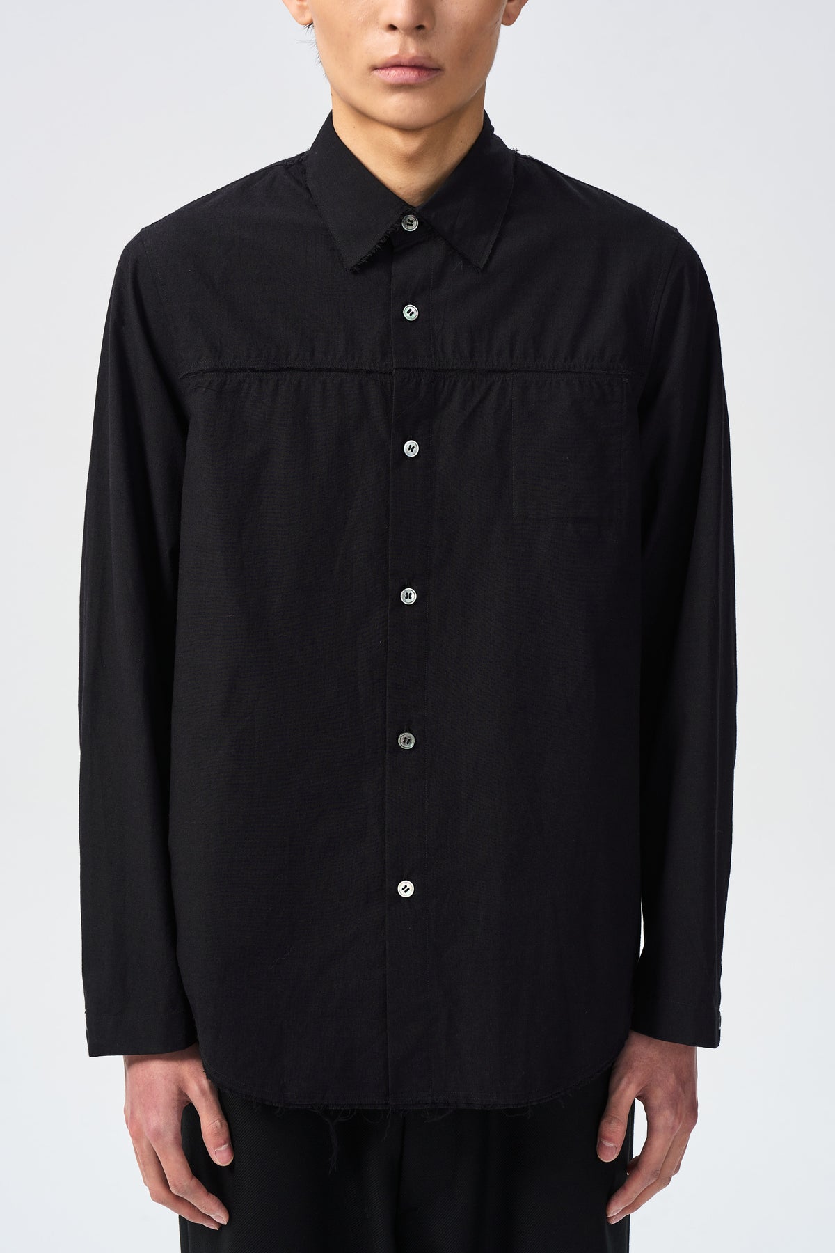 FAULT SEAM SHIRT — collar front seams and buttons detail — ATTEMPT AW26