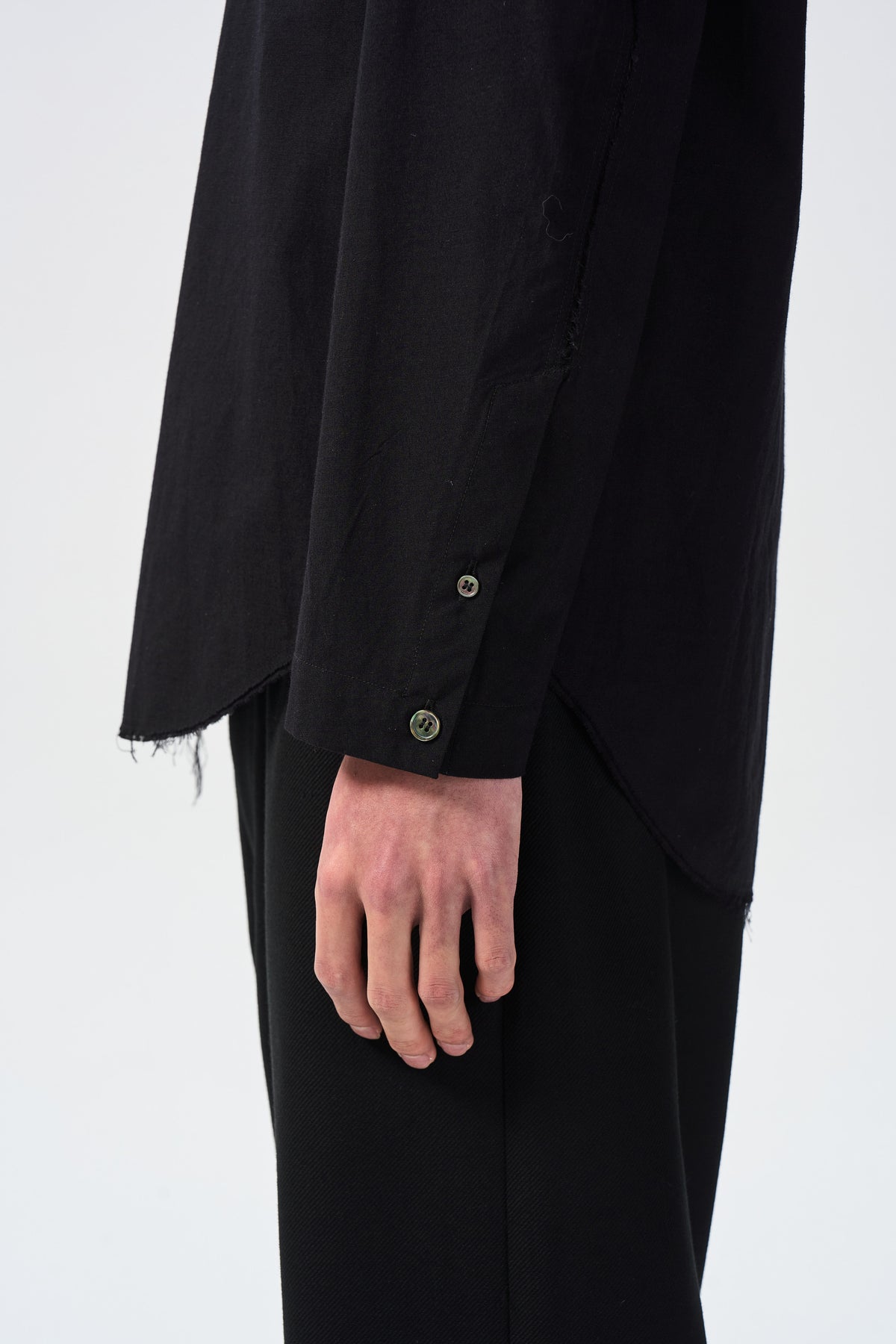 FAULT SEAM SHIRT — cuff buttons and raw seam detail — ATTEMPT AW26