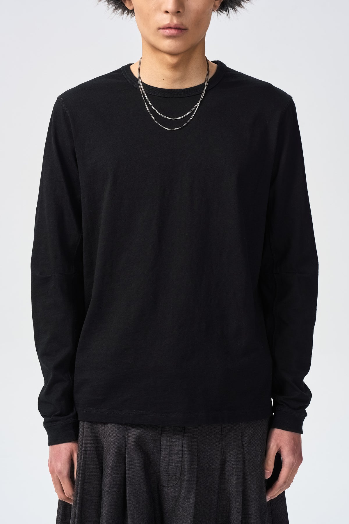 TAPED SEAM LONG SLEEVE — neckline and front seam detail — ATTEMPT AW26