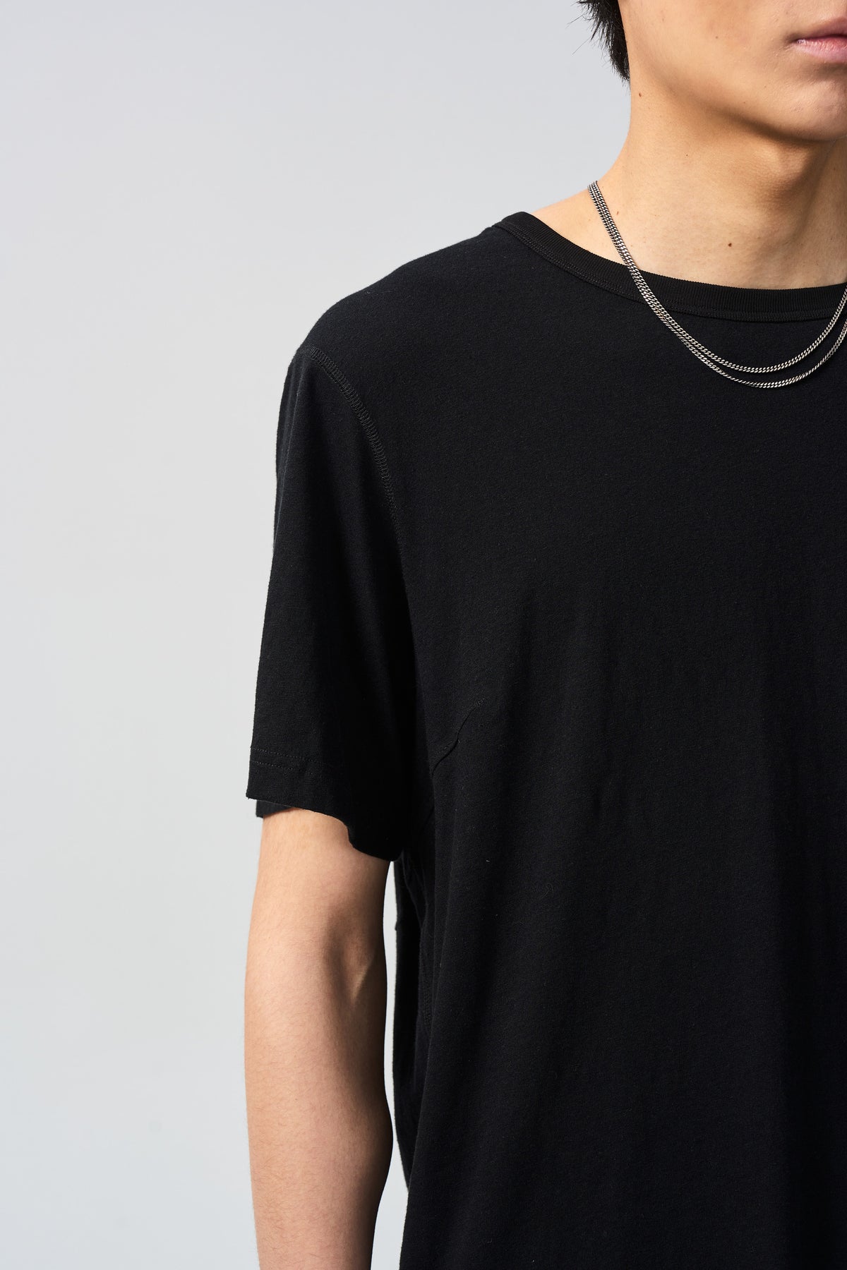 CROSS SEAM TEE — neckline shoulder and front seam detail — ATTEMPT AW26