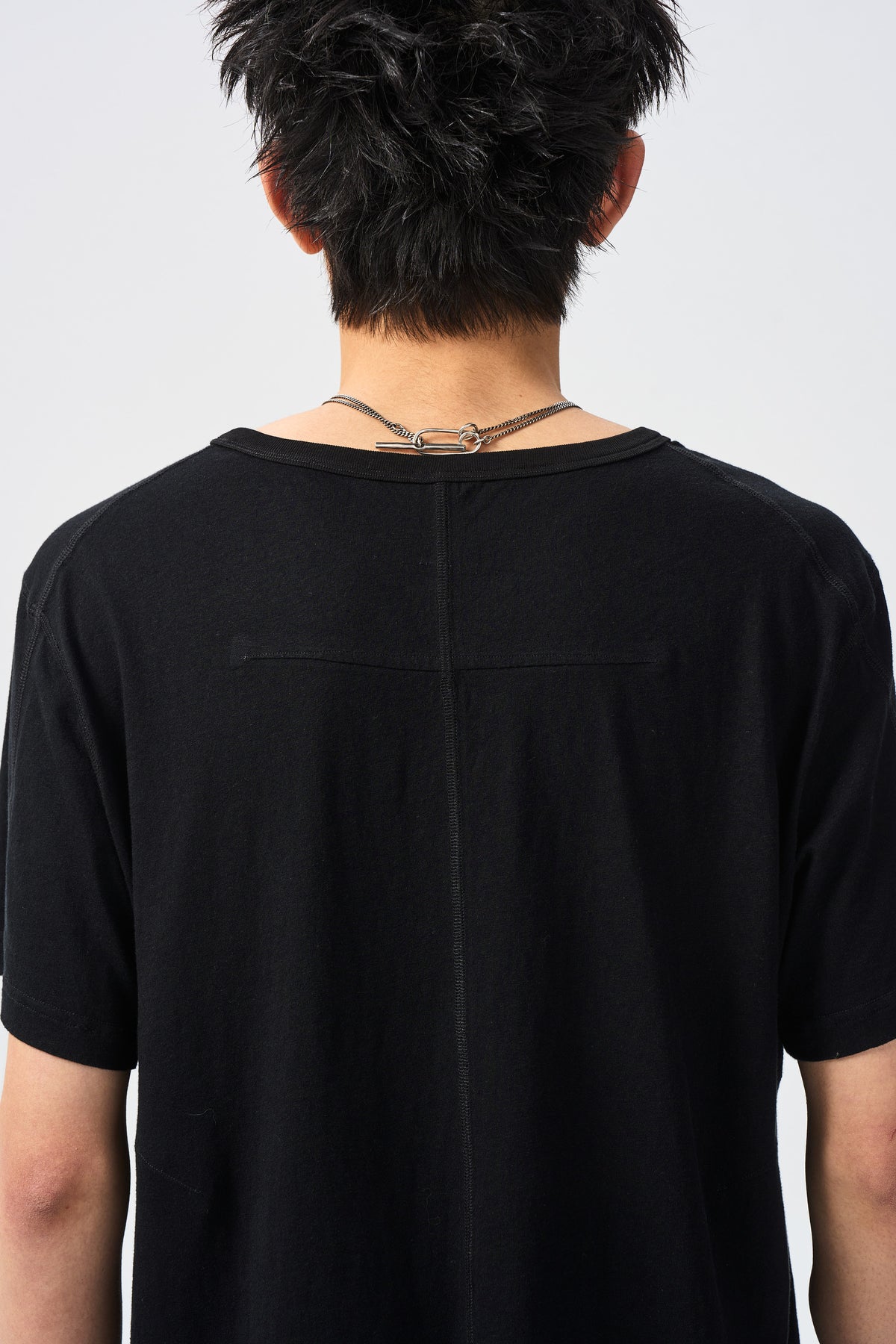 CROSS SEAM TEE — back neckline and seam detail — ATTEMPT AW26