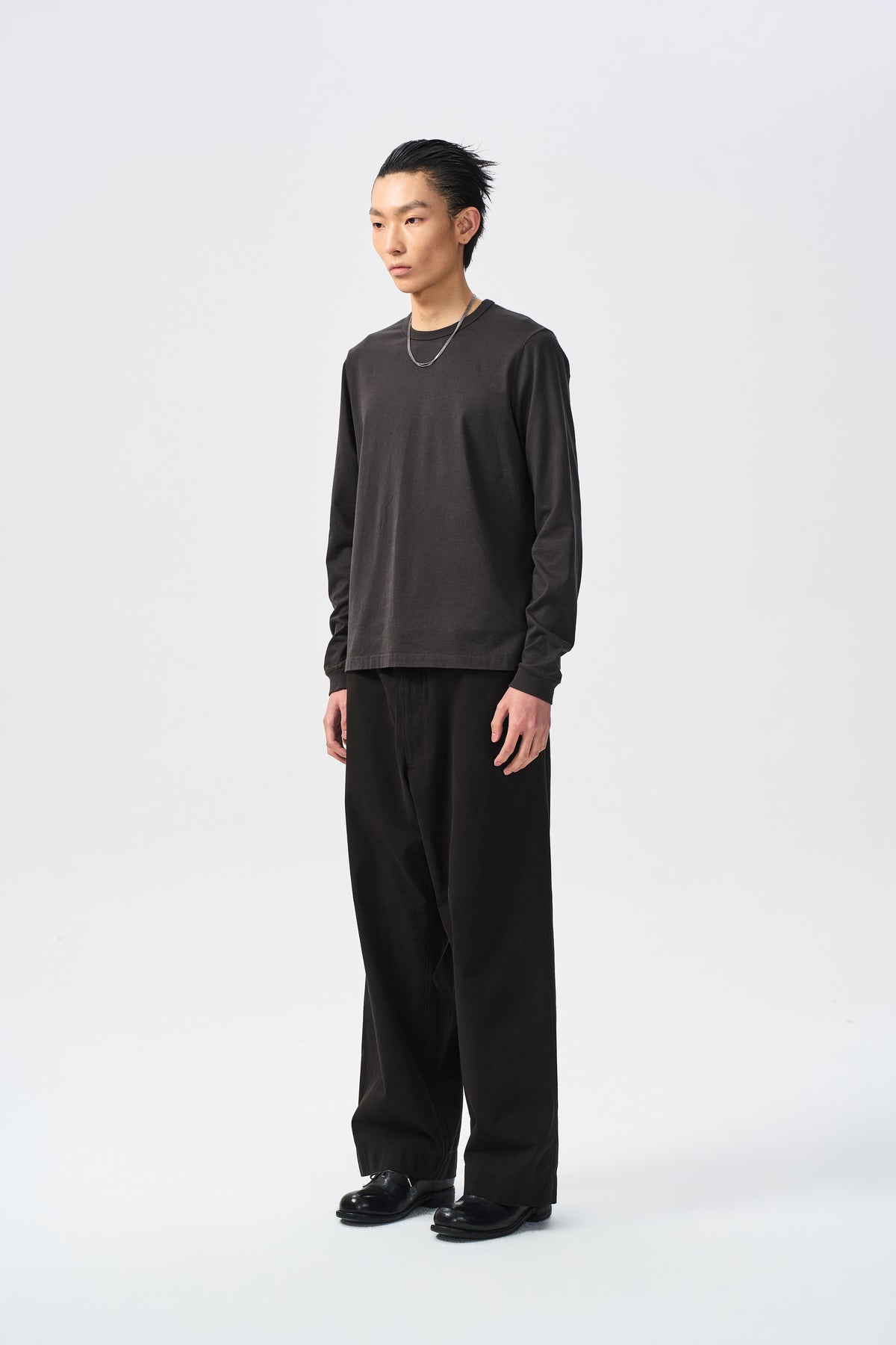 TWIN SEAM LONG SLEEVE — charcoal front three-quarter full view — ATTEMPT AW26