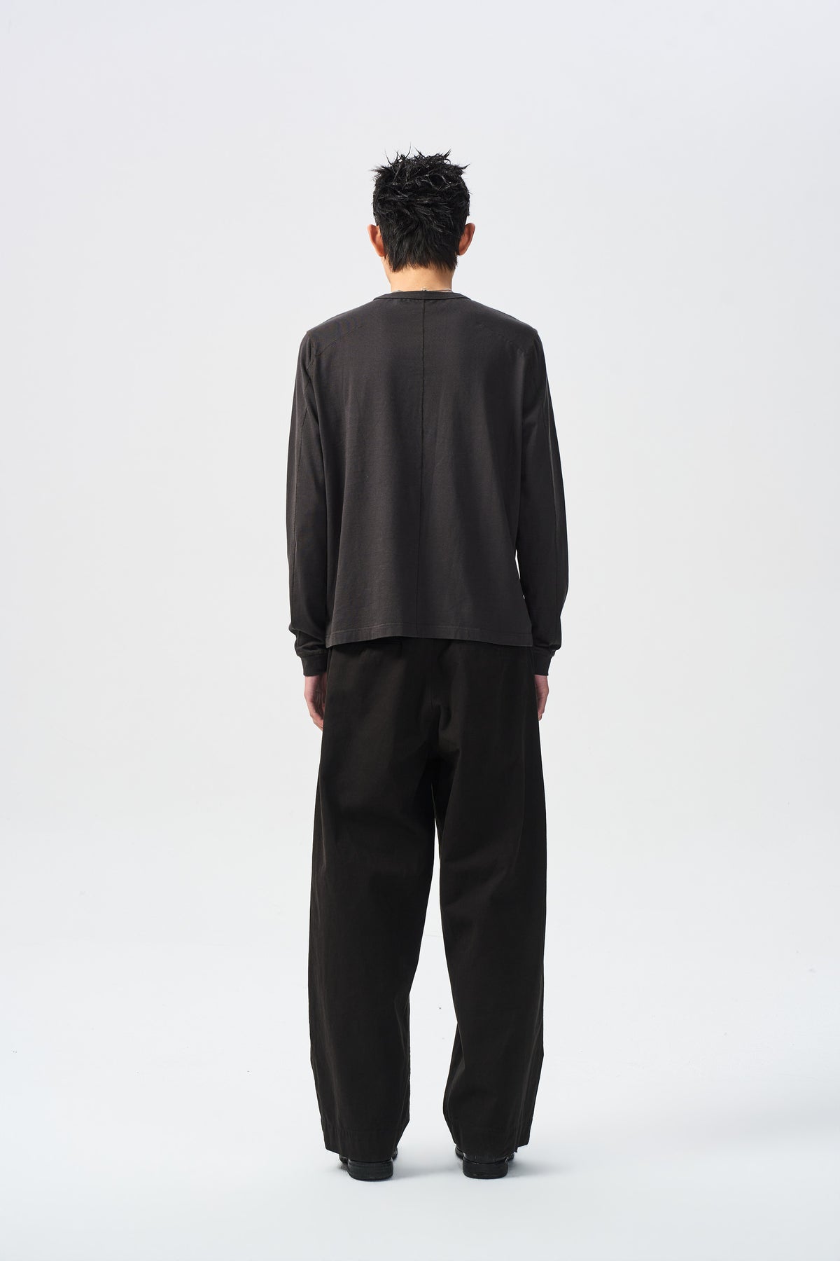 TWIN SEAM LONG SLEEVE — charcoal back full view — ATTEMPT AW26